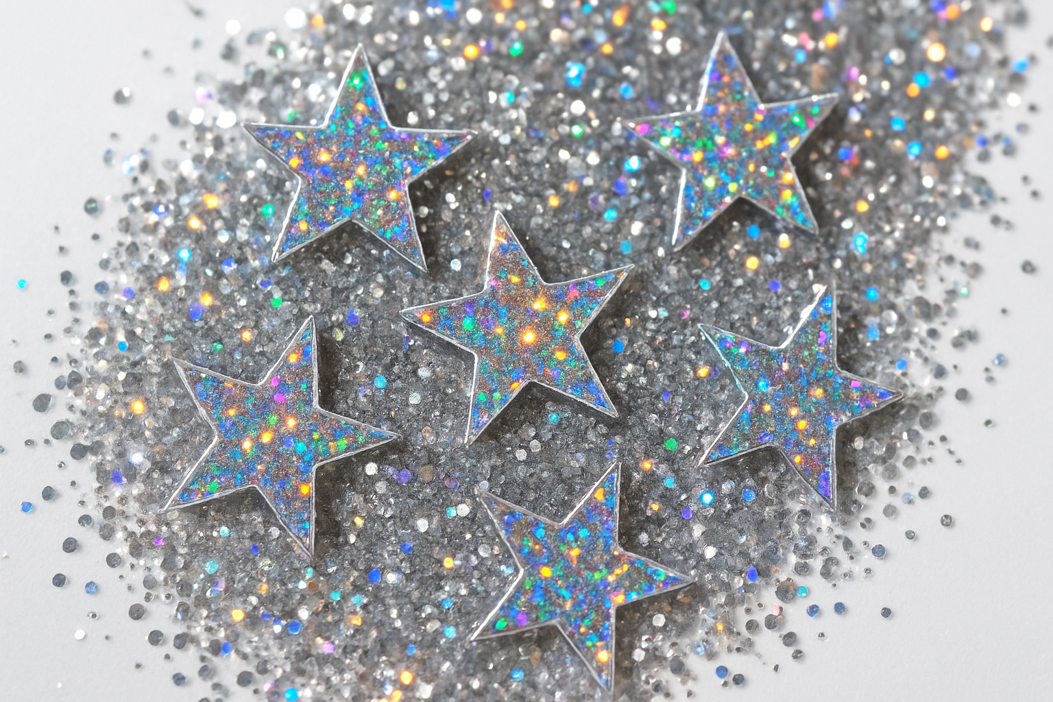 Star shaped glitter and fine glitter silver holographic